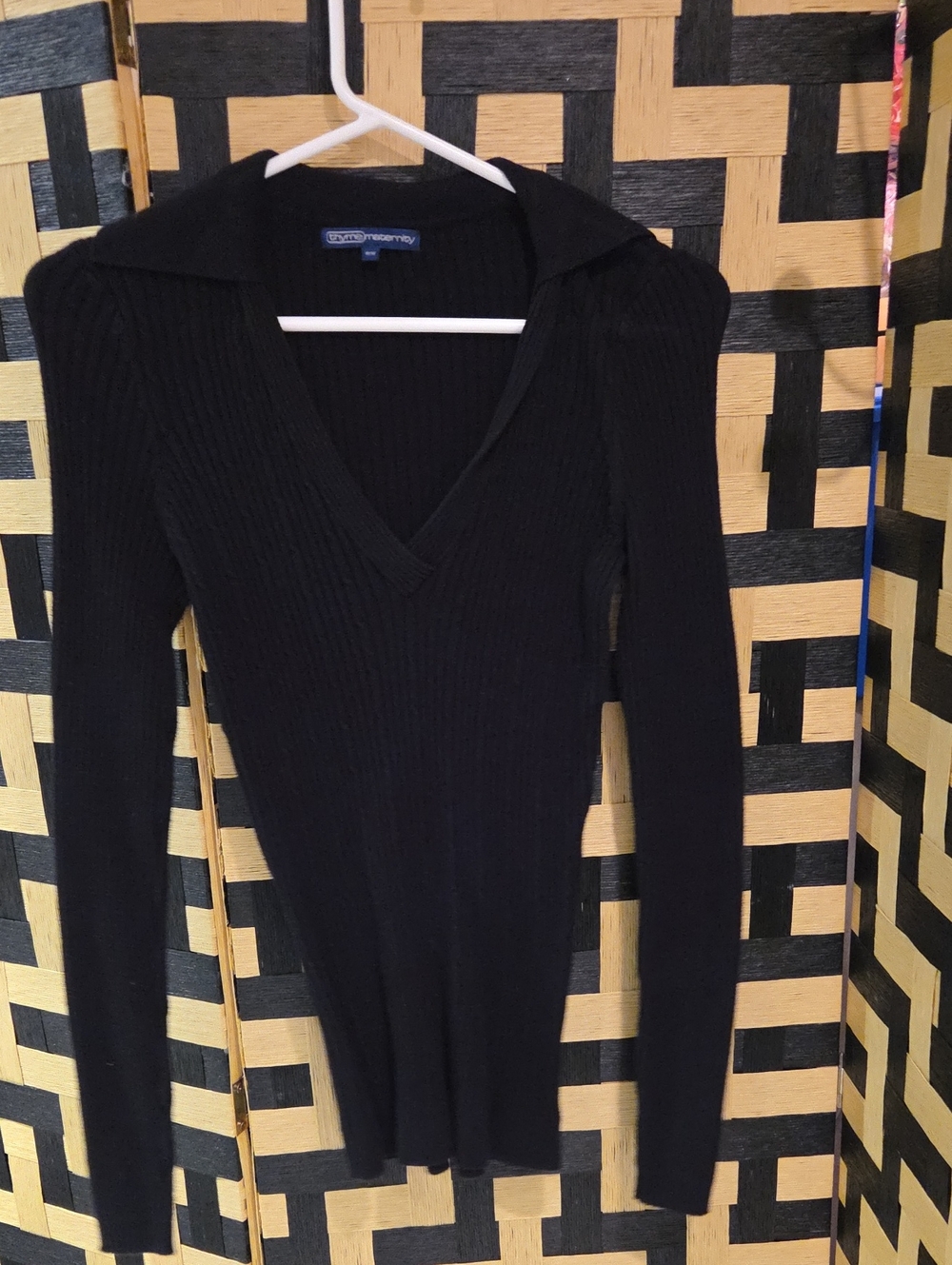 Thyme Maternity Black Ribbed Crewneck Top